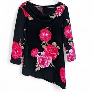 Vintage Asymmetrical Floral Whimsigoth Blouse Coquette Romantic Rose Flowy Tunic